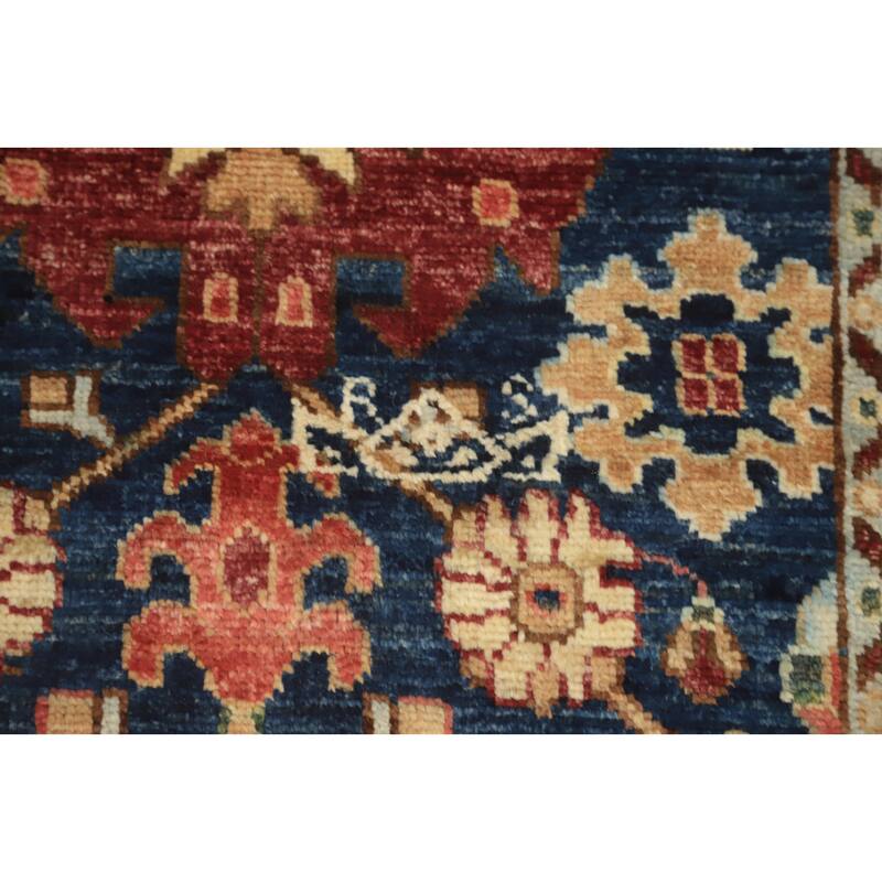 Hand Knotted Oriental 100% Wool Carpet Traditional All-Over Navy Blue & Blues Ziegler Runner Rug - 11' 7'' X 2' 5''