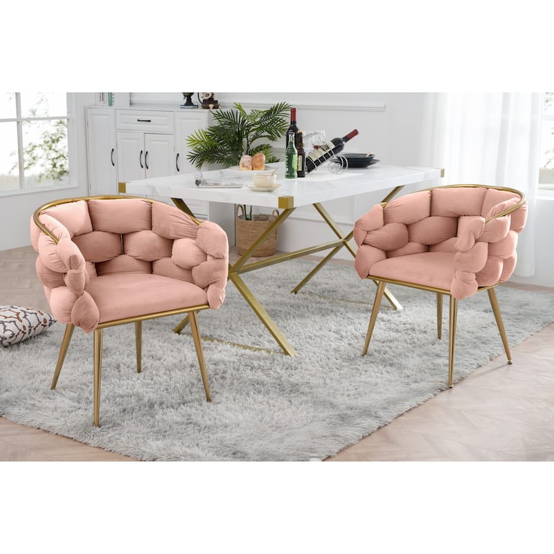Pink Modern 28.7" Velvet Upholstered Accent Chairs with Gold - Plated Metal Legs (Set of 2)