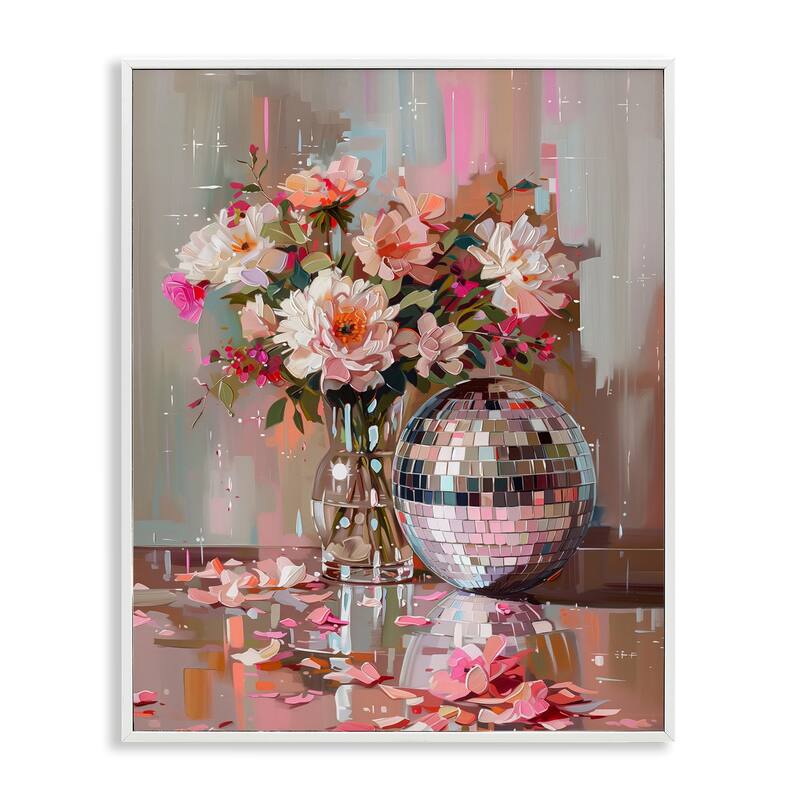 Stupell Disco Ball & Flowers Still Life Framed Giclee Art Design By Arlington Prints - 24 x 30 - White