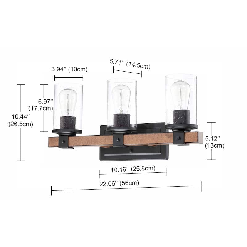 3-Light Black Rustic Vanity Light