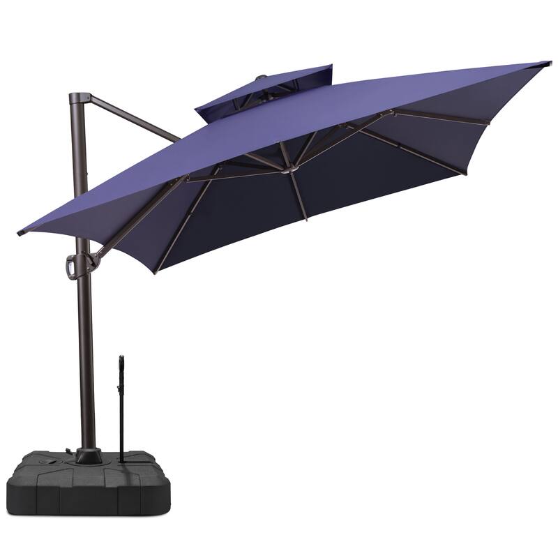 13 x 10ft Outdoor Patio Cantilever Offset Umbrella with Base - Navy Blue