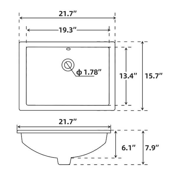 Rectangular Undermount Bathroom Sink,22'' x 16''Vessel Sink White Undermount Bathroom Sink - 21.7x15.7x7.9in