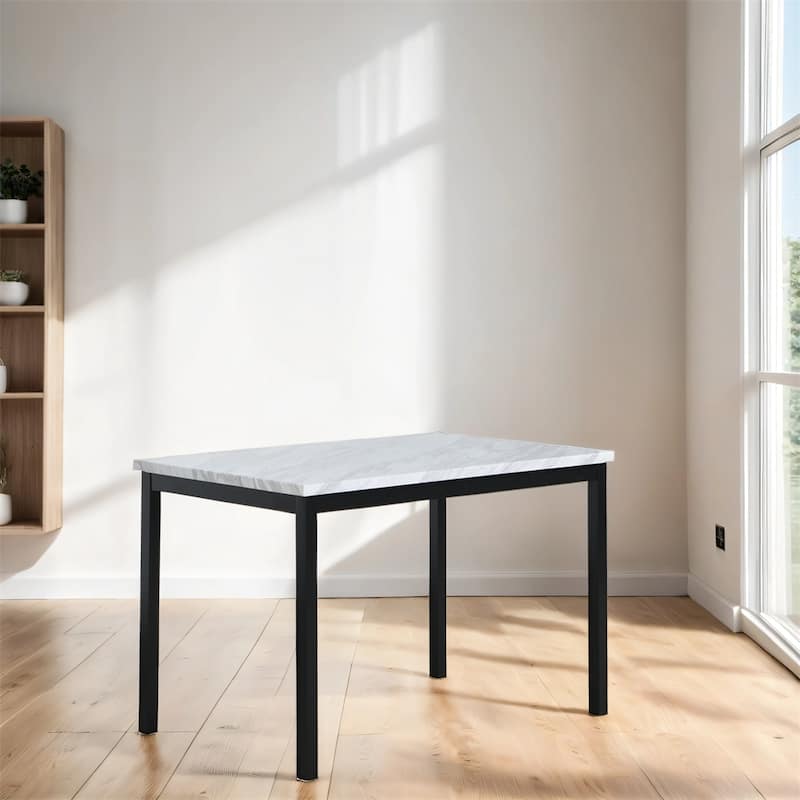 Metal Dining Table with Laminated Faux Marble Top, Off-white