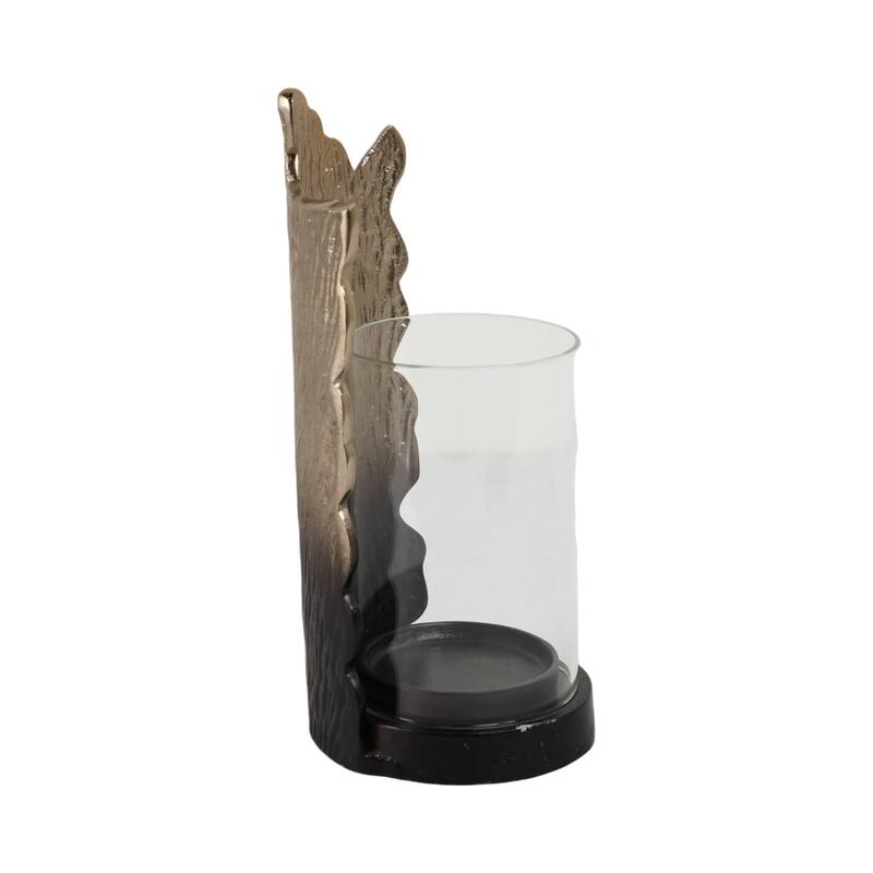 Metal Glass Candle Holder Pillar Backplate Artisan-Inspired Accent