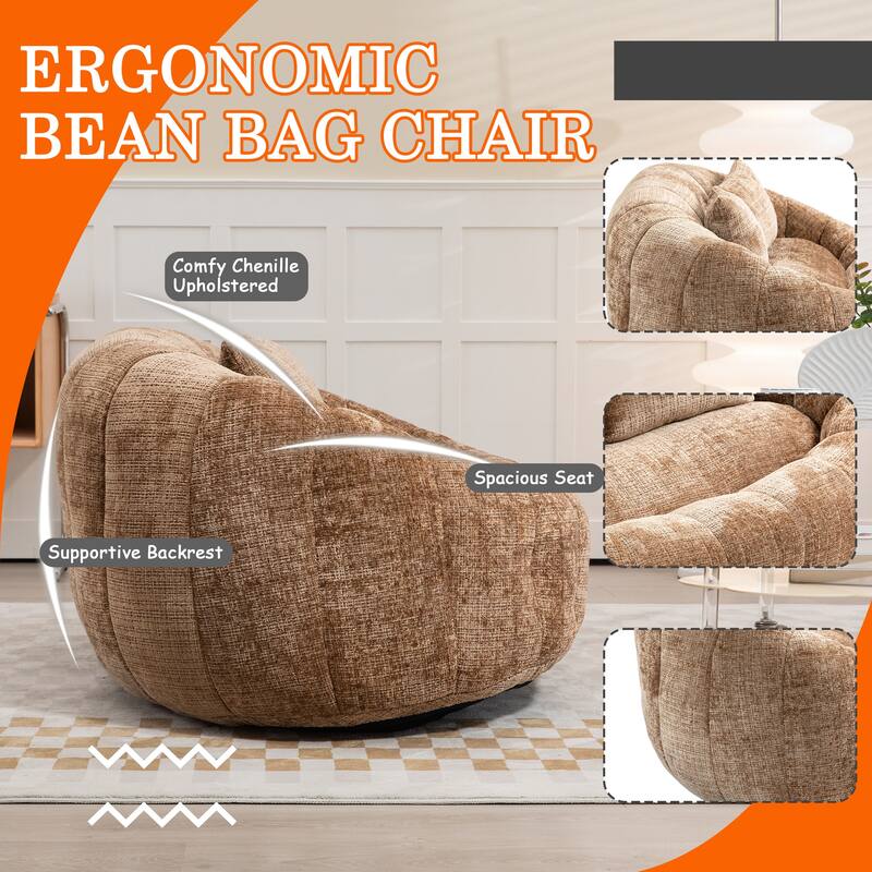 HOMEFUN Chenille Upholstered Durable Comfort Lounger High Back Bean Bag Loveseat Sofa