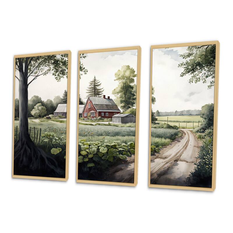 Designart "Welcome To The Farm II" Farmhouse / Country Framed Canvas Art Print - 3 Panels