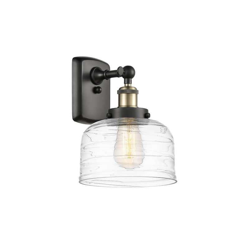 Innovations Lighting 916-1W-13-8 Bell Sconce Bell 13" Tall Wall Sconce - Black Antique Brass / Clear Deco Swirl