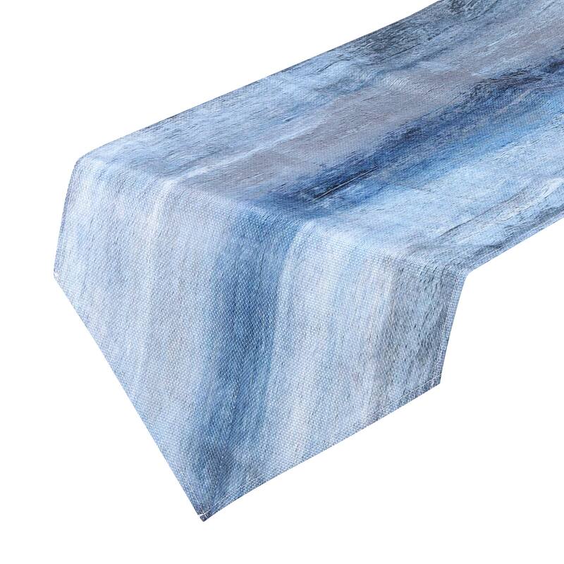 Table Runner 72" x 13", Blue Modern Art Burlap Table Runners, Blue & Black - Blue & Black