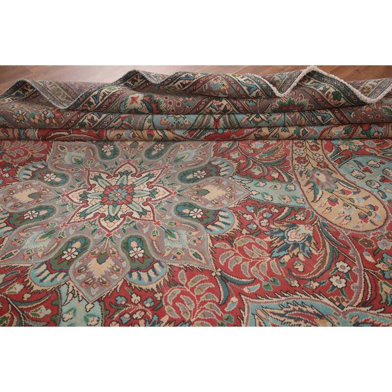Hand Knotted Oriental 100% Wool Carpet Traditional Floral Red Tabriz Area Rug - 12' 8'' X 9' 8''