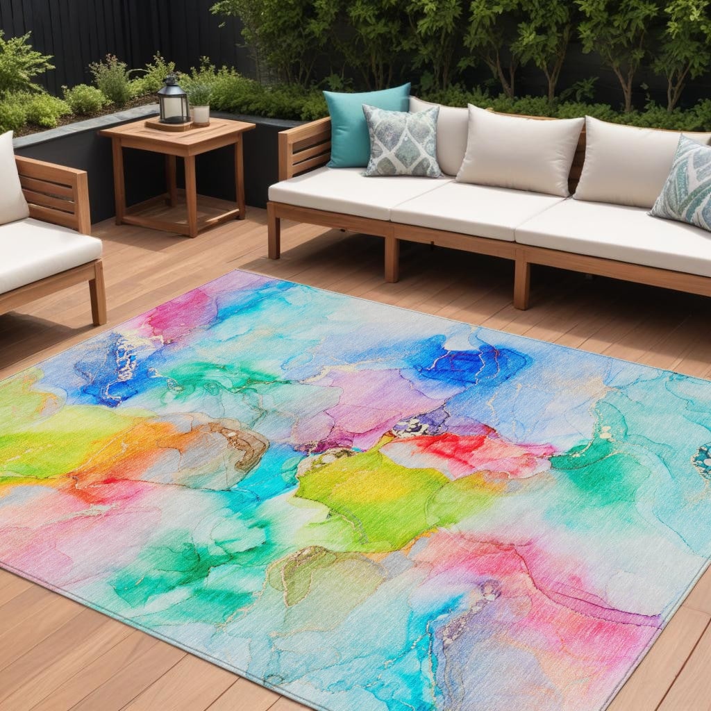 Nava Artistic Abstract Weather Resistant Blended Style Outdoor Rug