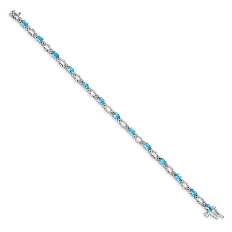 Curata 3.5mm 14k White Gold Diamond and Blue Topaz Bracelet