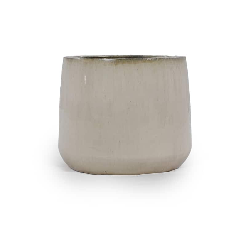 Flowerpot Ceramic Planter American White Oak 13.8in Sleek Striped Frost Resistant Customizable, 4pc