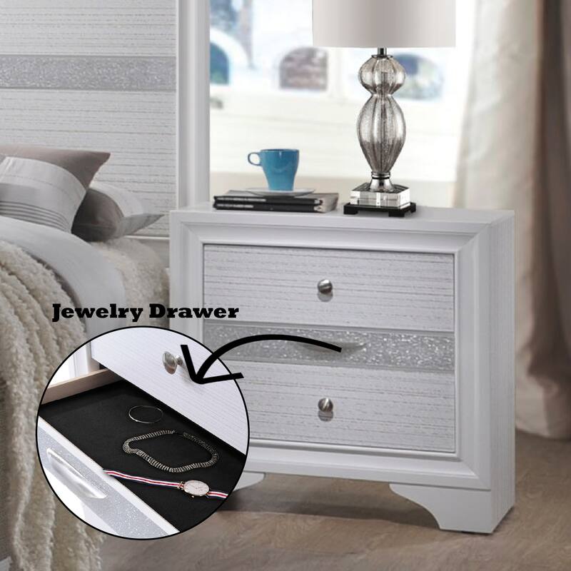 Elegant White Nightstand with Drawers and Jewelry Storage, Compact Design for Bedroom or Living Room