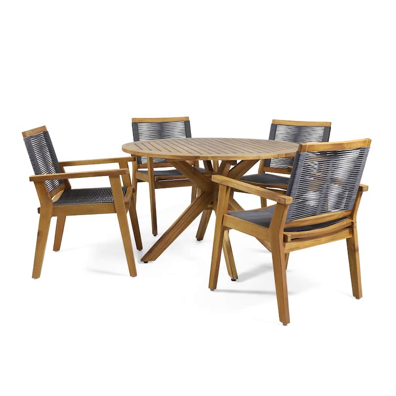 Mcgill Outdoor 5 Piece Acacia Wood Dining Set by Christopher Knight Home - Teak Finish + Dark Gray - 5-Piece Sets