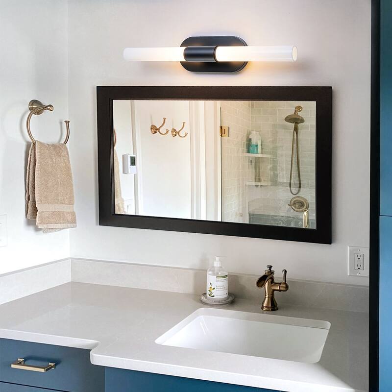 Mid-Century 2-Light Dimmable LED Wall Sconce - Black - H23.4" × W4.5" × D3.9"