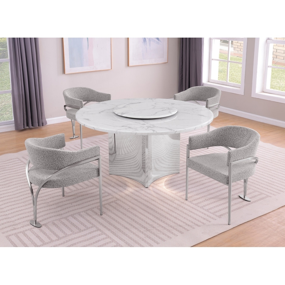 Best Quality Furniture Genuine White Marble Dining Table w/ Lazy Susan
