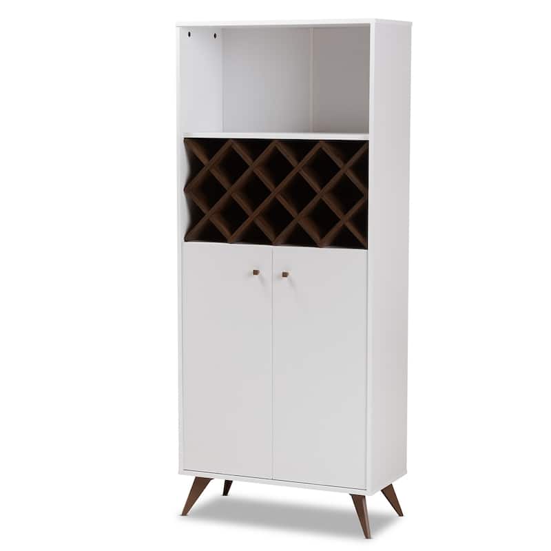 Modern Wine Cabinet with Glass Rack Drawer and Open Shelves - 66.14" High x 27.95" Wide x 13.39" Deep - White
