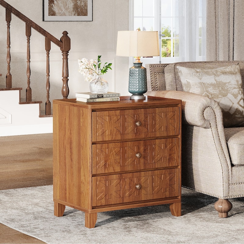 3-Drawer Nightstand for Bedroom, Living Room, Rustic Brown