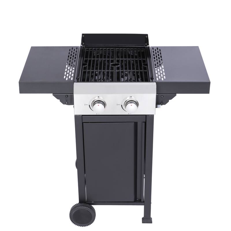 2-Burner Propane Gas BBQ Grill, Pizza Box, 24600BTU Output With Wire Enamel Cooking Grids For Outdoor Barbecue