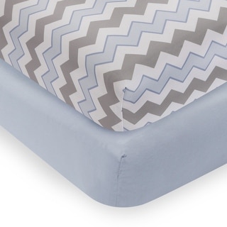 Bedtime Originals Mod Monkey Blue/Gray/White Chevron and Solid 2-Pack Fitted Crib Sheets
