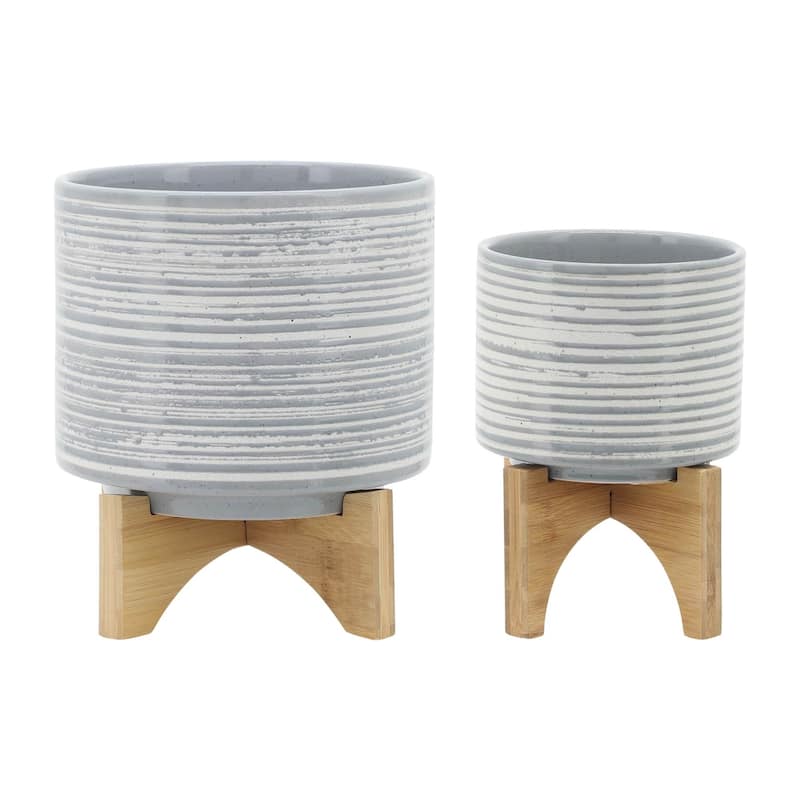 5/8" Cerramic Planter On Stand,Set of 2