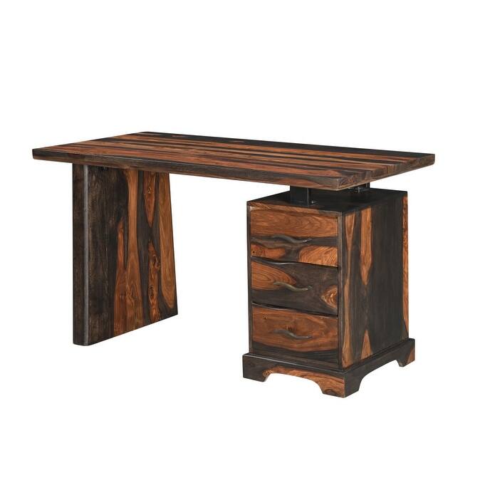 HomeRoots 54" Brown Live Edge Solid Wood Writing Desk With Three Drawers