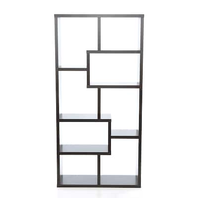 Modern 70-inch High Display Cabinet Bookcase in Dark Brown Cappuccino Wood Finish - 70.75" H x 35" W x 11.875" D