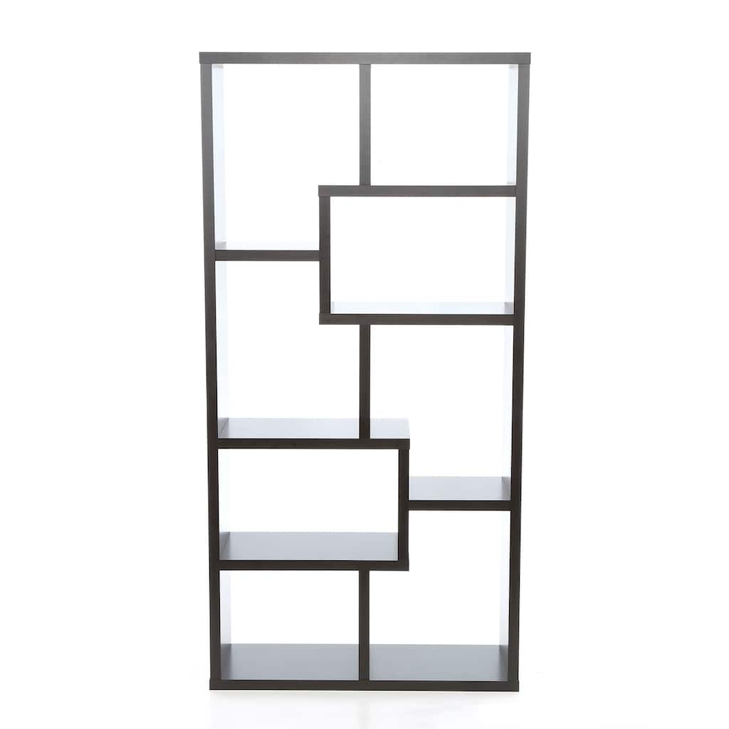 Modern 70-inch High Display Cabinet Bookcase in Dark Brown Cappuccino Wood Finish - 70.75" H x 35" W x 11.875" D
