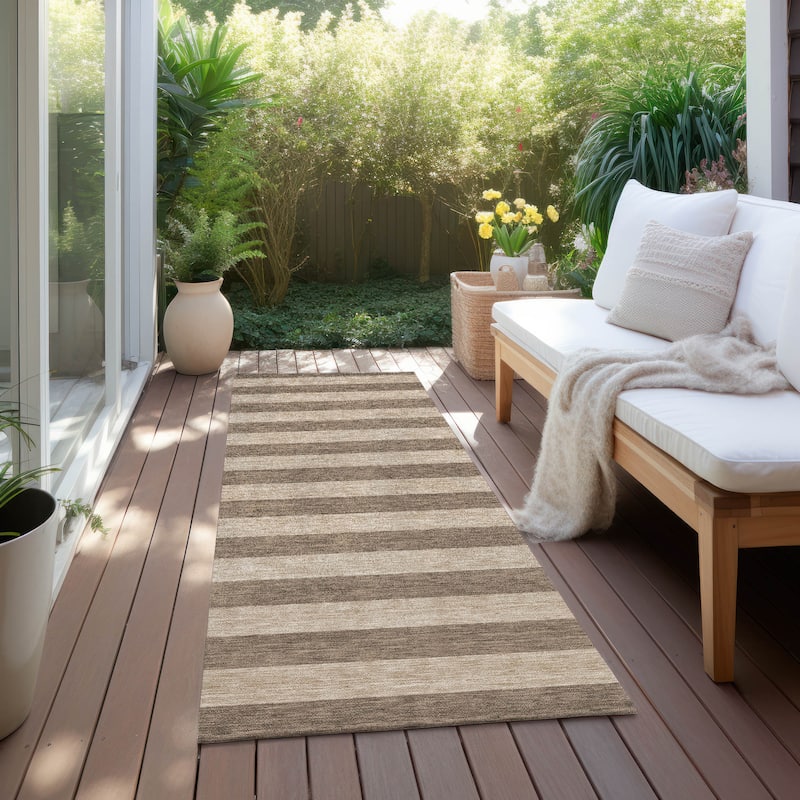 Machine Washable Indoor/ Outdoor Cabana Stripe Chantille Rug - Coffee - 2'3" x 7'6"