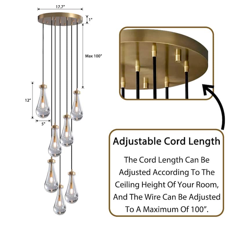 KAYLA Farmhouse Chandelier for Staircase, Foyer, Glass Pendant Light Fixture for Kitchen Island (Bulb Included)