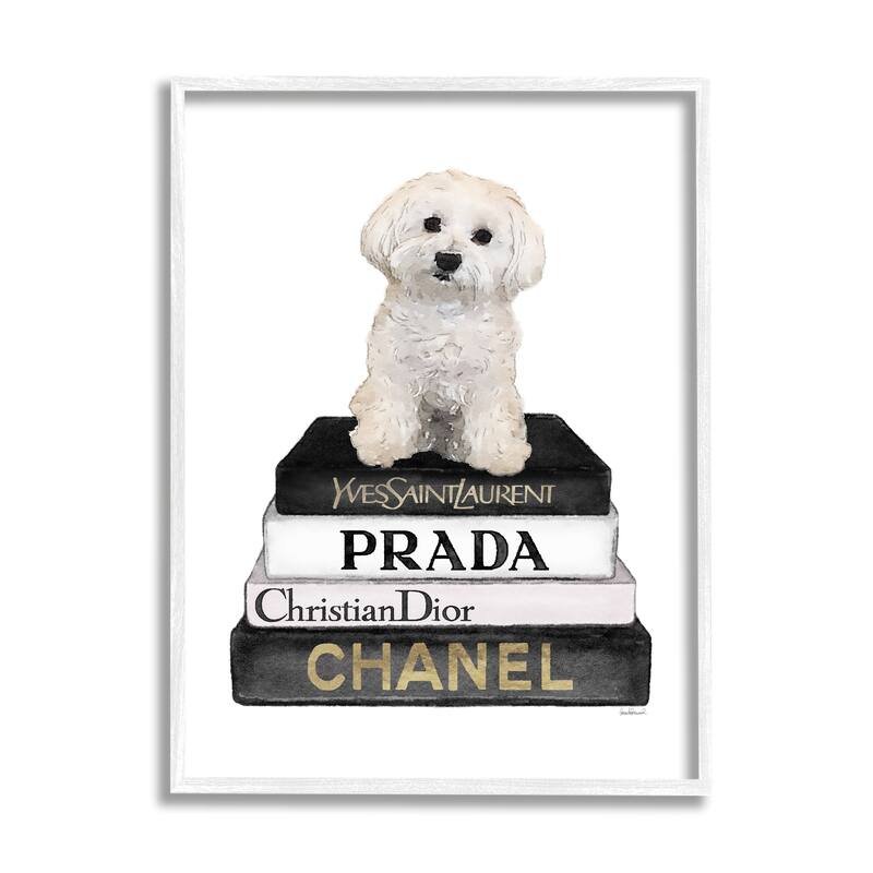 Stupell Maltese Dog Glam Pet Fashion Bookstack Framed Wall Art, Design by Amanda Greenwood - White
