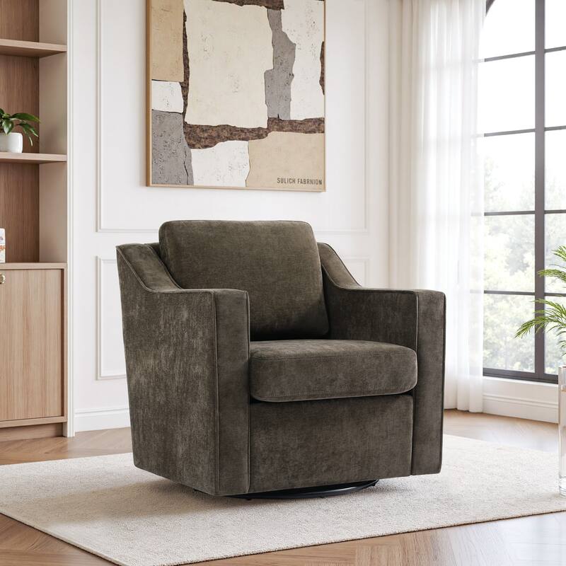 UIXE Chenille/Leather Swivel Barrel Chair Accent Chairs For Living Room