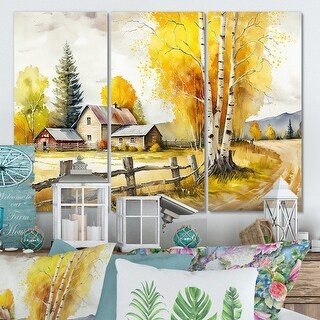 Designart "Yellow Barn In Spring II" Farmhouse / Country Canvas Wall ...