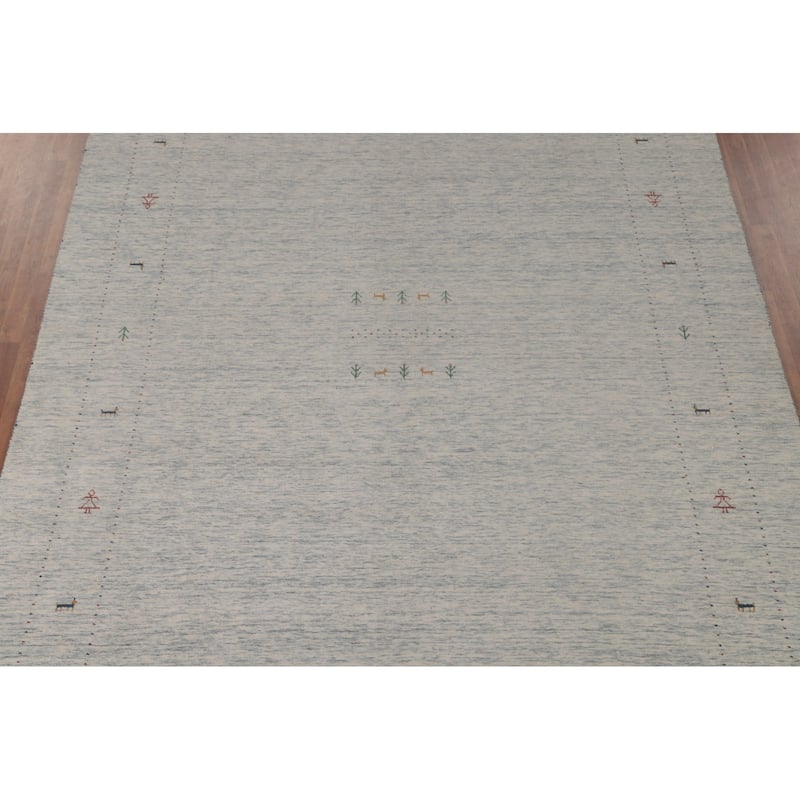 Tribal Beige Gabbeh Area Rug Hand-Knotted Wool Carpet - 9'0"x 11'7"
