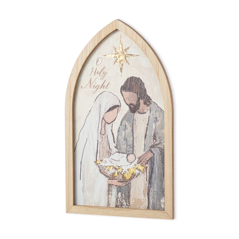 Glitzhome 19.75"H Wooden Gold Foil Nativity Scene Wall Art Decor