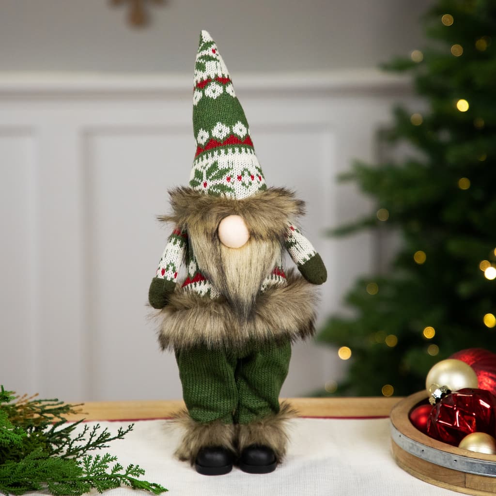 Standing Gnome with Knitted Outfit Christmas Figure - 16" - Green