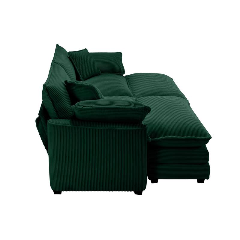 2-Seater Corduroy Sofa with 2 Footrests, Converts to Bed for Compact Spaces