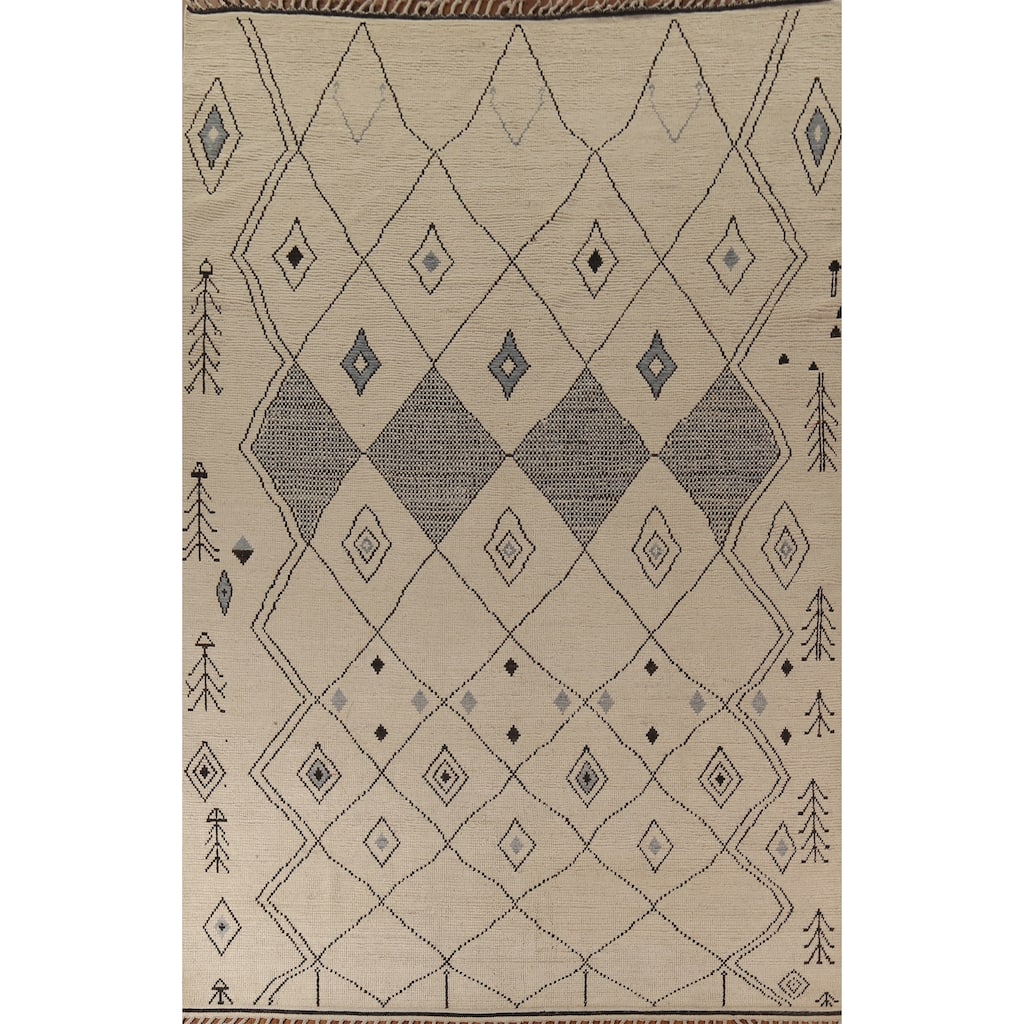 Earth Tone Moroccan Oriental Area Rug Hand-Knotted Wool Carpet - 8'9"x 12'9"