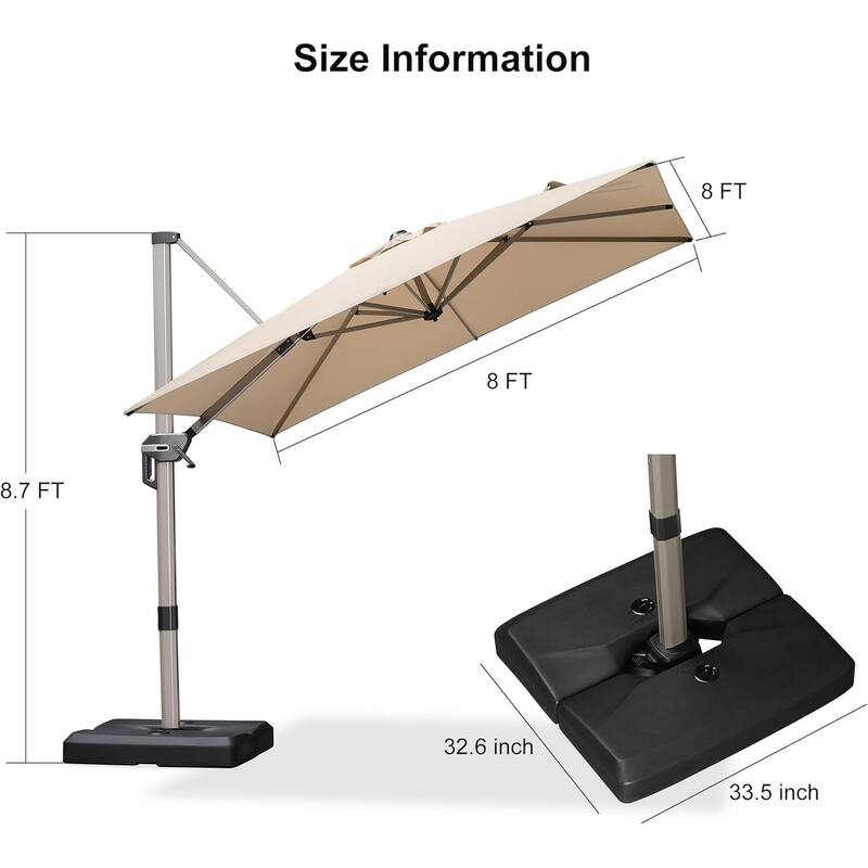 PURPLE LEAF Elegant Champagne-Gold Patio Cantilever Umbrella Adjustable Offset Umbrella With Base
