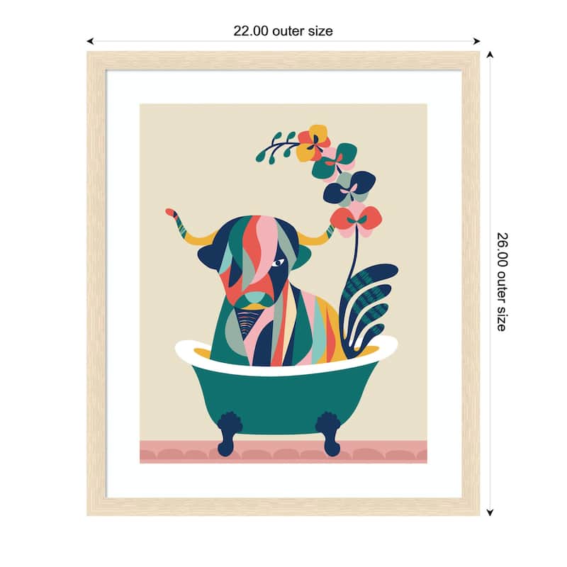 Kate and Laurel Framed Art Mid Century Modern Cow in Bathtub by Rachel Lee