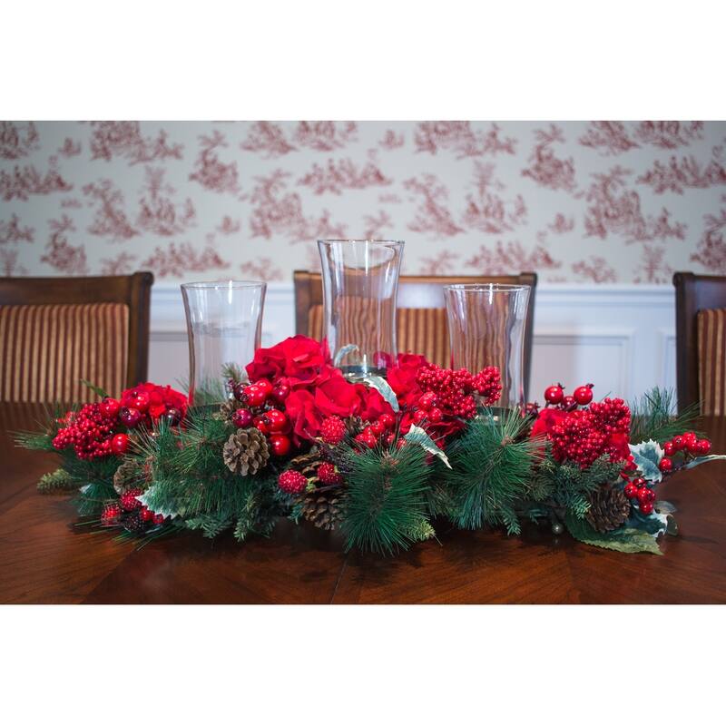 30" Hydrangea Christmas Glass Candelabrum