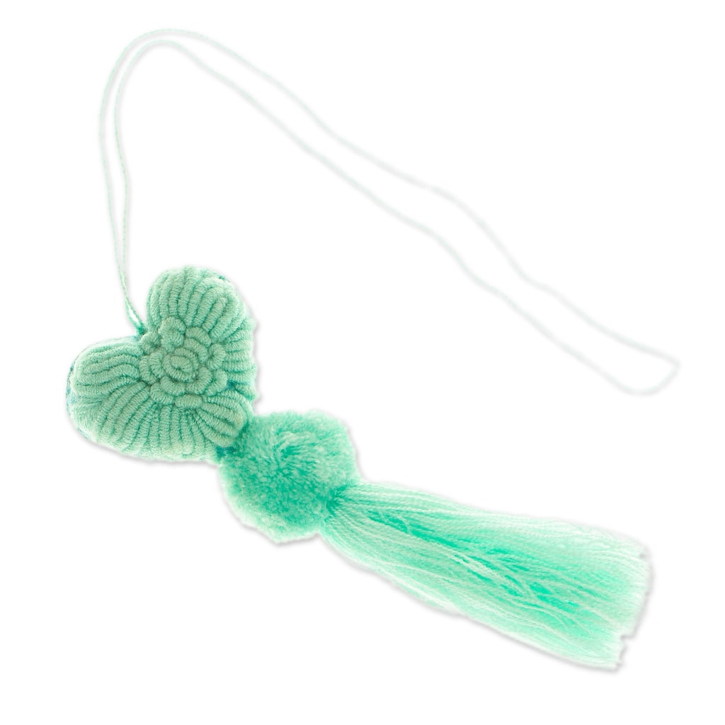 Novica Handmade Little Heart In Mint Wool Felt And Cotton Ornament