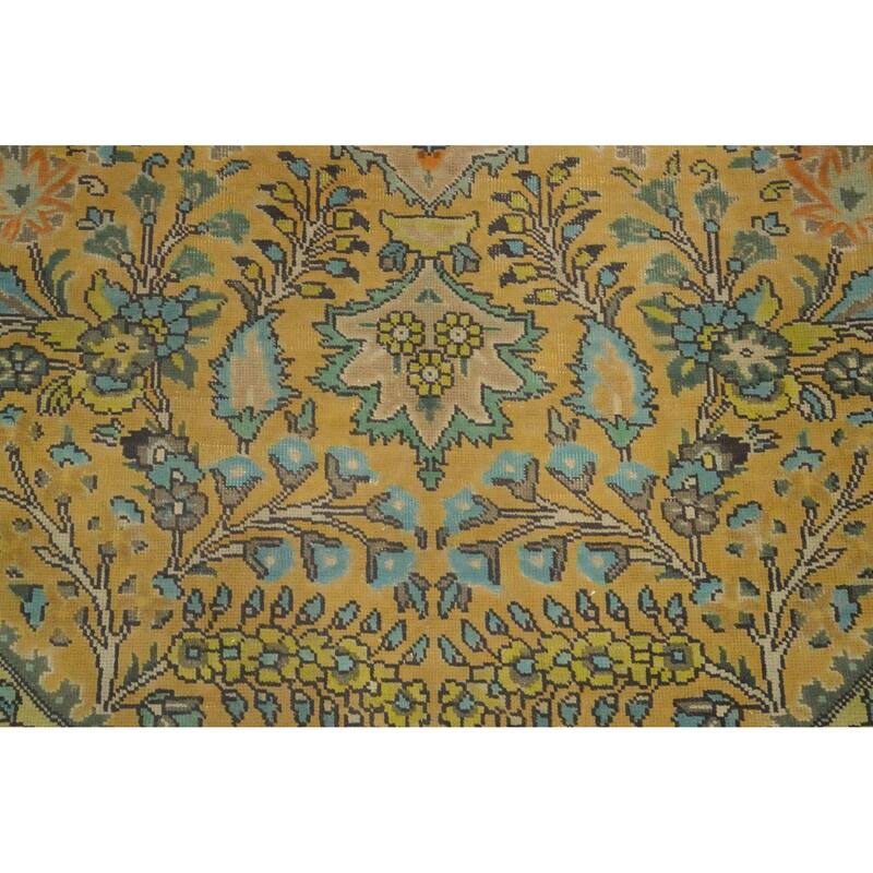 Hand Knotted Oriental 100% Wool Carpet Traditional Floral Yellow & Gold Tabriz Area Rug - 11' 0'' X 7' 11''