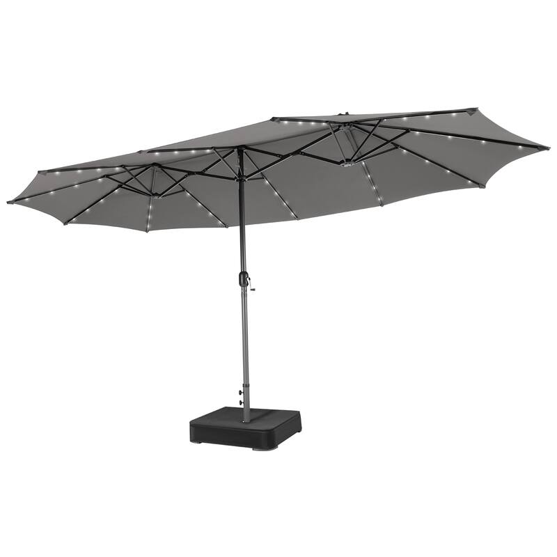 Costway 15Ft Patio Double-Sided Solar LED Market Umbrella Crank Base - Grey