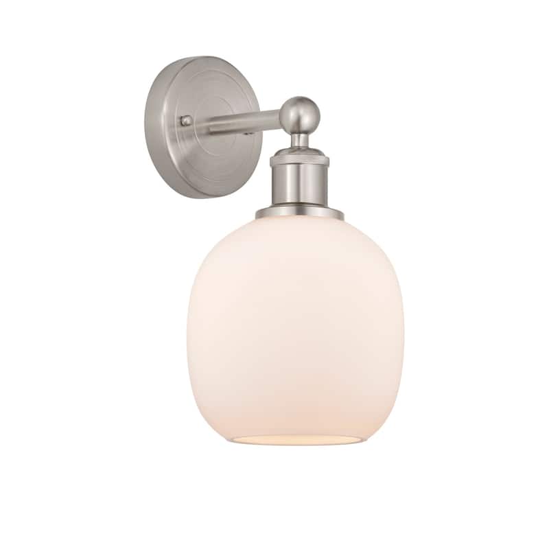 Innovations Lighting 616-1W-12-6 Belfast Sconce Belfast 12" Tall Wall - Brushed Satin Nickel / Matte White