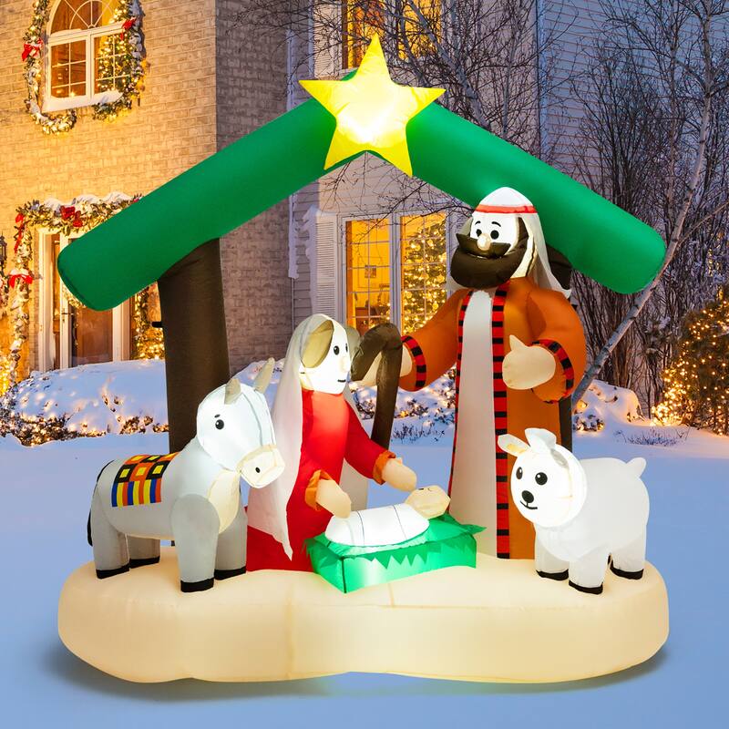6.7FT Christmas Inflatable Nativity Scene w/ LEDs & Air Blower