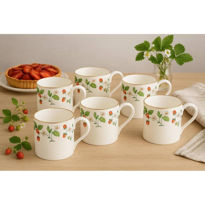 Roy Kirkham English Strawberry Garden Larch Mugs Set of 6