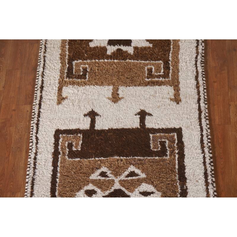 Plush Beige Turkish Anatolian Runner Rug Handmade Wool Carpet - 3'3"x 12'2"