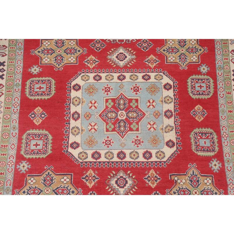 Hand Knotted Oriental 100% Wool Carpet Traditional Geometric Red Kazak Area Rug - 9' 8'' X 6' 3''