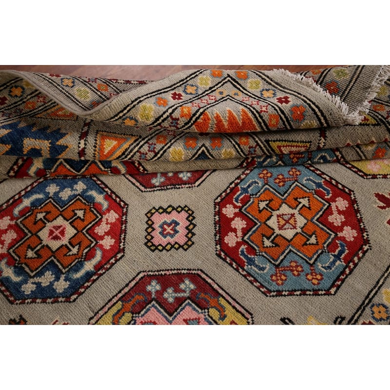 Geometric Kazak Area Rug Living Room Handmade Wool Carpet - 5'7" x 7'10"